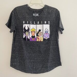 Disney Villains Graphic V-Neck Tee Charcoal Grey Maleficent Ursula Large